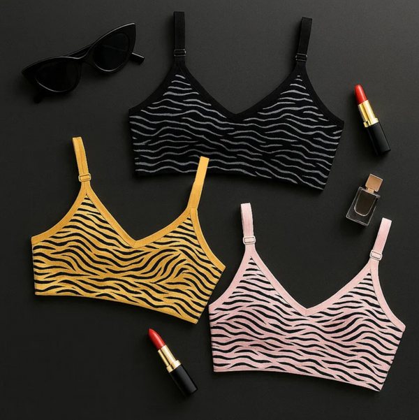 Pack Of 3 Women’s Zebra Print Cotton Bralette – Non-Padded | Soft, Stretchable & Stylish Everyday Bra